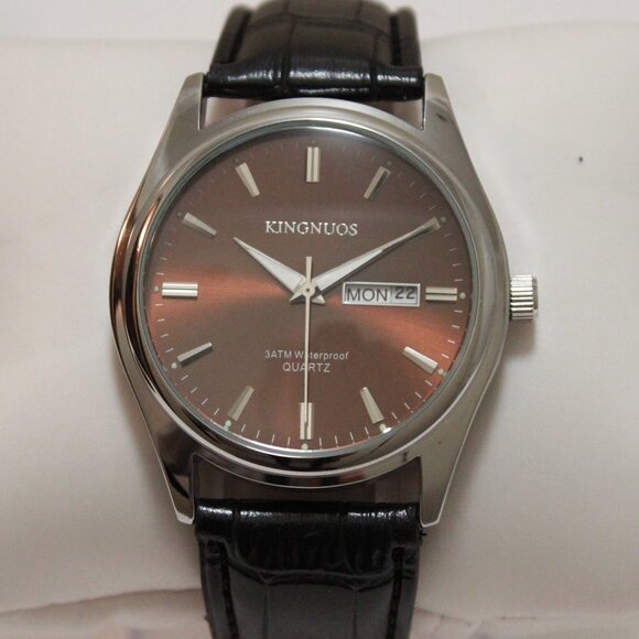 Men's Contemporary Dress Watch Silver Case Black Leather Watch Strap 40mm - Picture 6 of 13